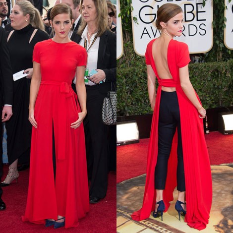 Emma Watson sorprendió con este vestido rojo de Dior ¡con pantalones debajo! (Imagen:cosmohispano)